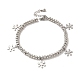 304 braccialetto con ciondolo fiocco di neve in acciaio inossidabile con 201 perline tonde in acciaio inossidabile da donna BJEW-B057-14P-1