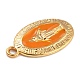 黄金の合金エナメルペンダント  長持ちメッキ  奇跡のメダルの聖母  オーバル  オレンジ  21x12x1.5mm  穴：1.7mm KK-P197-16F-2