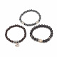 3 pz 3 bracciali elastici in pietra lavica naturale e legno di ebano con perline set con teschio BJEW-JB07827-4