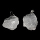 生のラフ天然水晶ペンダント  ロッククリスタルペンダント  ステンレススチールトーンのナゲットチャーム ステンレススチールスナップオンベイル 201 個  26~28.5x24~27x19~21mm  穴：8x3mm G-M405-02P-08-1