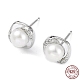 Cubic Zirconia Sauqre with Natural Pearl Stud Earrings EJEW-F318-12P-1