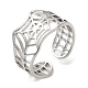 304 Stainless Steel Hollow Spider Web Open Cuff Ring for Women RJEW-M149-25P-3