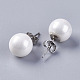 Orecchini a bottone a sfera con perla con conchiglia elettroplaccata EJEW-I209-04-10mm-2