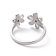 304 anillo de puño abierto de flor de acero inoxidable para mujer RJEW-D120-07P-3