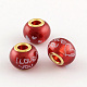 Valentine's Day Rondelle with Heart and I Love You Spray Painted Glass European Large Hole Beads GPDL-S016-02-1
