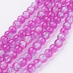 Chapelets de perles en verre craquelé, ronde, magenta, 6mm, Trou: 1.3~1.6mm, Environ 133 pcs/chapelet, 31.4 pouce