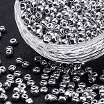 12/0 Electroplate Glass Seed Beads, Round Hole Rocailles, Platinum Plated, 2x2mm, Hole: 0.5mm, 36000pcs/450g