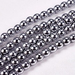Chapelets de perles en hématite synthétique sans magnétiques, ronde, Grade a, platinée, 3mm, Trou: 1mm, Environ 127 pcs/chapelet, 16 pouce