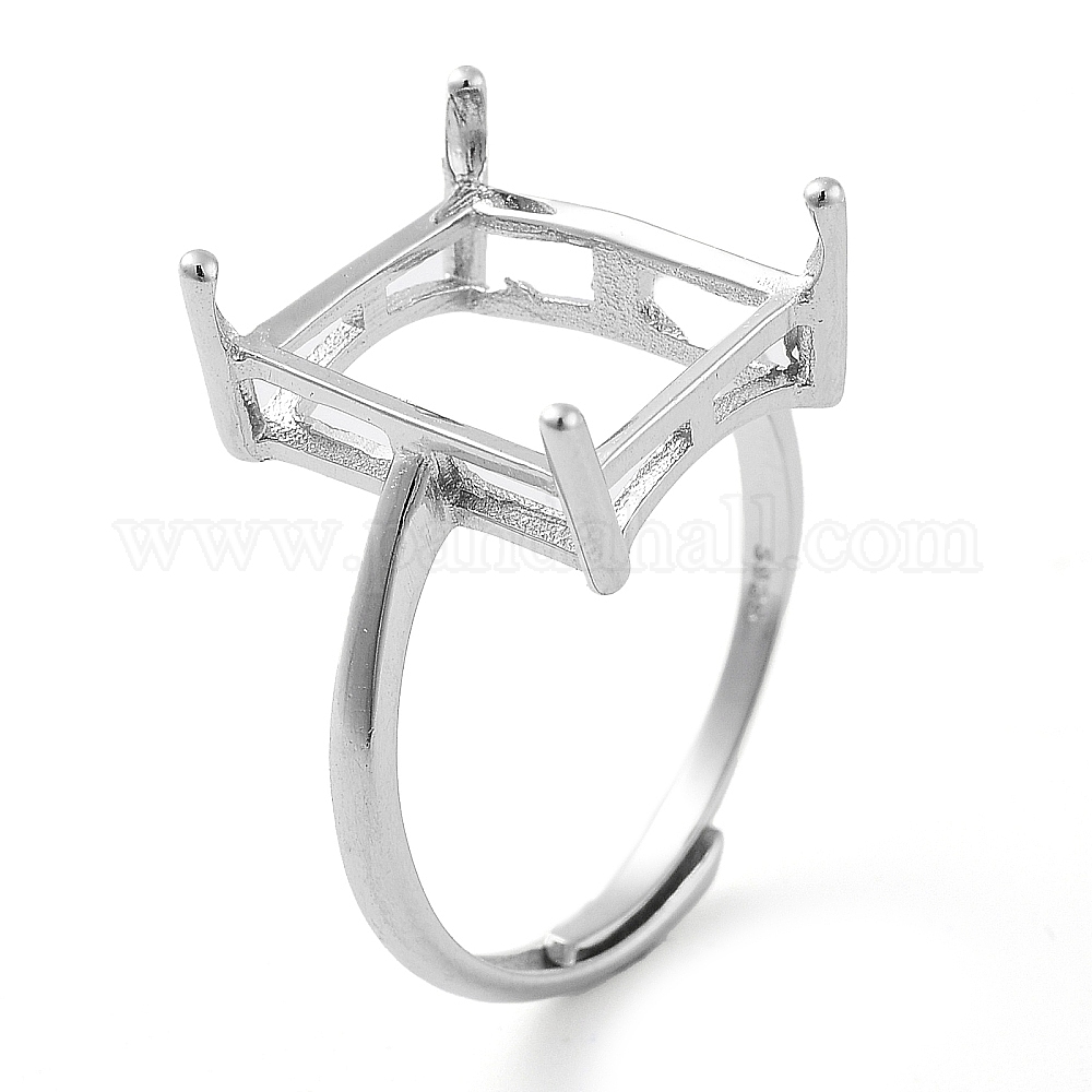 Bague Rectangulaire En Argent Sterling 925 - Taille S (17mm) - Marque Marché Noir - Neuf Avec Défauts