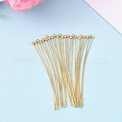Alfileres de cabeza de bola de latón, sin níquel, Plateado de larga duración, real 18k chapado en oro, 50x0.6mm, cabeza: 2 mm
