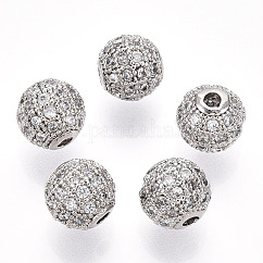 Cremagliera in ottone placcatura perline zirconi, placcato di lunga durata,  cadmio& piombo libero, tondo, platino, 8x7mm, Foro: 2 mm