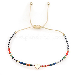Armbänder mit gestreiften Saatperlen-Perlen und Herzgliedern aus Messing&nbsp;LS-LV4885