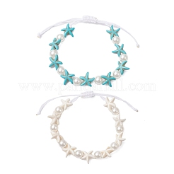2 bracelet tressé en perles synthétiques turquoise et acryliques en forme d'étoile de mer pour femmes&nbsp;BJEW-JB11263