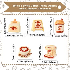 50 Stück 5 Stile Kaffee Thema opake Harz Decoden Cabochons&nbsp;FIND-CJ0011-15
