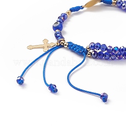 Murano mal de ojo y pulsera de cuentas trenzadas de vidrio&nbsp;BJEW-TA00183-01