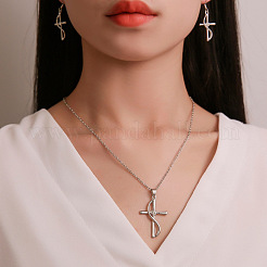 Collana pendente con strass di cristallo in lega a croce e orecchini pendenti per donna&nbsp;WG08149-03