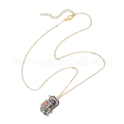 Halloween-Legierung schwarz und rot Emaille Rose Kreuz Sarg geformt Anhänger Messing Kabel Kette Halsketten&nbsp;NJEW-JN05367