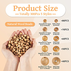 300pcs 5 Arten Naturholzperlen&nbsp;WOOD-TA0002-86