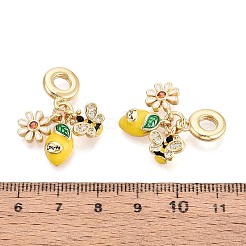 Europäische Anhänger aus Messing mit Mikropflaster und klarem Zirkonia und Emaille&nbsp;KK-T079-83G