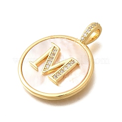 Pendenti in ottone placcato con micro pavé di zirconi cubici trasparenti con conchiglia&nbsp;KK-M309-42G-M