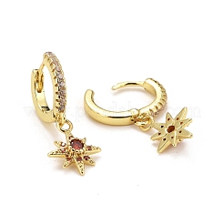 Orecchini a cerchio huggie con micro pavé di zirconi cubici in ottone placcato cremagliera&nbsp;EJEW-F278-18-G