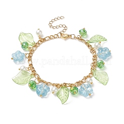 5 Uds. Juego de pulseras con dijes de hojas acrílicas y perlas de vidrio de 5 colores&nbsp;BJEW-JB08908