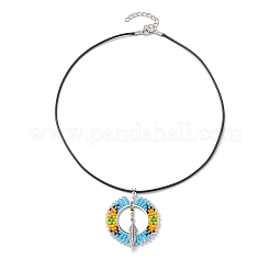 Perline di vetro stile boho e collane con ciondolo in lega di piume&nbsp;NJEW-MZ00041