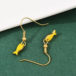 Orecchini pendenti in acciaio inossidabile 304 smaltato serie oceano&nbsp;EJEW-K017-01E-G
