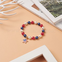 Braccialetto elasticizzato con perle di conchiglia e perline di vetro rotonde&nbsp;BJEW-TA00216