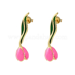 Orecchini a bottone in ottone smaltato&nbsp;EJEW-F390-02G-02