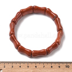Pulseras elásticas de cuentas de jaspe rojo natural de bambú para mujeres y hombres&nbsp;BJEW-K304-01B