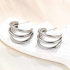 Orecchini a bottone a forma di C in acciaio inossidabile 304 anti-ossidazione&nbsp;EJEW-G298-13A-P