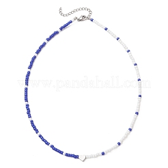9 collier en laiton bicolore en forme de cœur avec perles de verre&nbsp;NJEW-JN05956