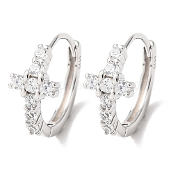 Boucles d'oreilles créoles en argent sterling serties de micro-pavés de zirconiums cubiques transparents&nbsp;EJEW-K317-06P