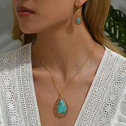 Lussuoso set di collana e orecchini con pendente a goccia in turchese sintetico e strass mediorientali per matrimonio&nbsp;GL5930