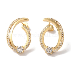 Orecchini a bottone da donna in ottone con micro pavé di zirconi trasparenti&nbsp;EJEW-A110-04G