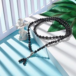Perlenkette aus natürlichem Lavagestein und Zirkonia&nbsp;NJEW-JN03760