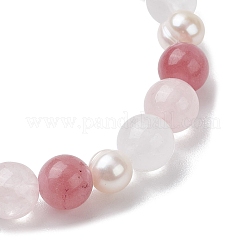 Natürliche Rosenquarz & Erdbeerquarz & Perlen runde Stretch-Armbänder für Frauen&nbsp;BJEW-JB11041-05