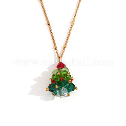 Glasperlen-Weihnachtsbaum-Anhänger 304 Edelstahl Satellitenkette Halsketten&nbsp;FS-WG4D061-02