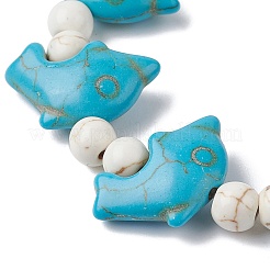Set di braccialetti elasticizzati con perline di delfino sintetico 2 pz 2 stili turchese e howlite&nbsp;BJEW-JB09829