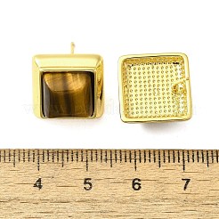 Orecchini a bottone in ottone con occhio di tigre&nbsp;EJEW-B120-05G-07