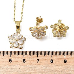 Blumen Messing Mikro Pflastern klare Zirkonia Ohrstecker & Anhänger Halsketten Sets&nbsp;SJEW-Z002-04G
