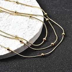 304 Edelstahl Kugel Schlangenkette 3-lagige Halsketten für Damen&nbsp;NJEW-V012-04G