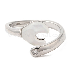 Bague de manchette ouverte avec clé à coquille naturelle et zircone cubique&nbsp;RJEW-G288-07P