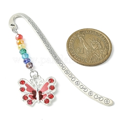 Marque-pages avec pendentifs en émail et strass en alliage papillon&nbsp;AJEW-JK00229