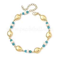 Bracelets de cheville en perles de turquoise synthétique teintes à l'océan et chaîne à maillons en acier inoxydable 304&nbsp;GG-AJEW-AN00833-01