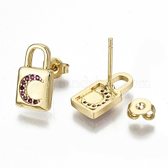 Messing Micro Pave Zirkonia Vorhängeschloss Ohrstecker&nbsp;EJEW-N011-27-NF