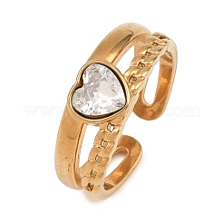 Bague ouverte manchette en acier inoxydable 304 et zircon cubique pour femme&nbsp;CU-CBACD1D-01G-02