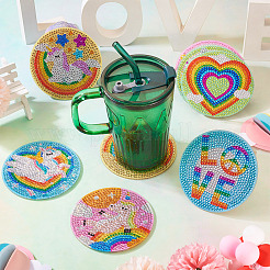 DIY-Diamantmalerei-Regenbogen-Motiv-Tassenmatten-Set&nbsp;DIAM-TAC0001-02
