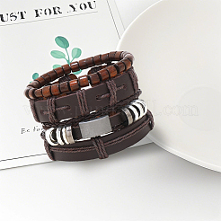 1 bracciale multifilo in pelle bovina e similpelle lavorato a maglia&nbsp;AJEW-GF0011-50F